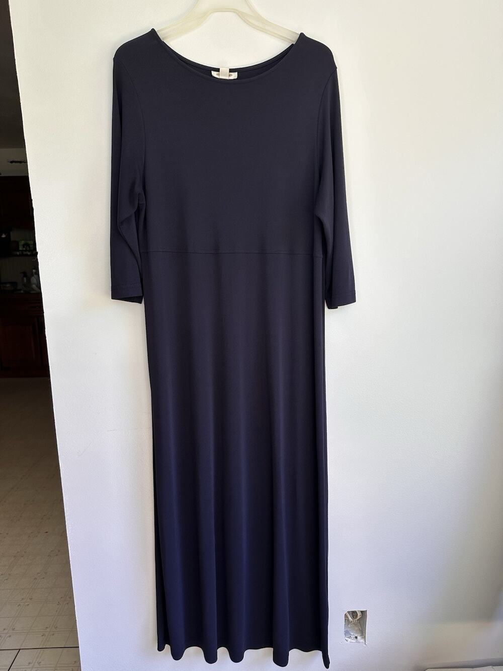 Vintage 90s Talbots Navy Blue Maxi Dress 3/4 Sleeves Simple Sleek Size XL